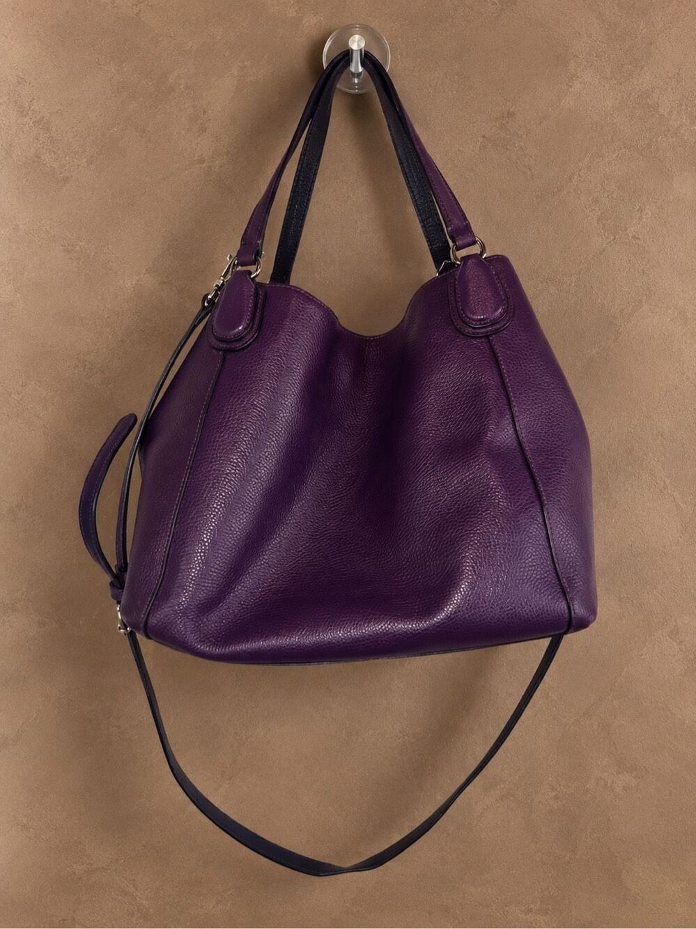Coach Edie 31 Purple Pebbled Leather Hobo Shoulder Crossbody Bag - Picture 3 of 10